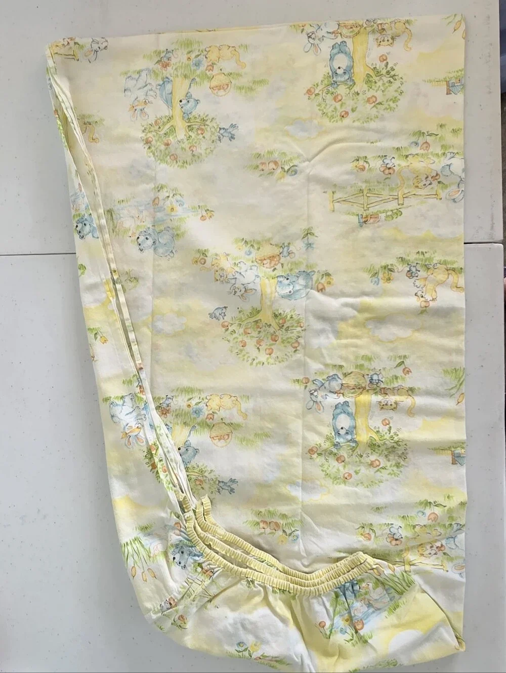 Dundee Country Sunshine Yellow Bear Bunny Baby Crib Fitted Sheet 48 X 36 Vintage